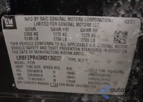 2021 Buick Envision Awd Essence z USA, uszkodzony, nr VIN LRBFZPR43MD136022